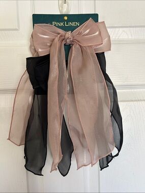 Pink and Black Sheer Bow with long Chiffon Tails